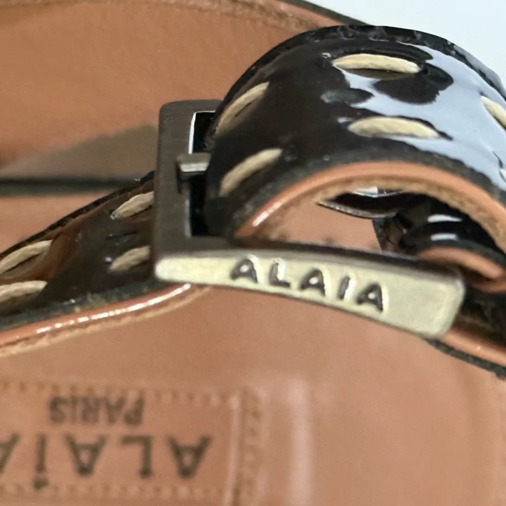 ALAIA Patent Leather Ankle Strap Platform Sandals 37